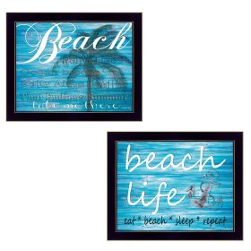 "Beach Life Collection" 2-Piece Vignette By Cindy Jacobs, Printed Wall Art, Ready To Hang Framed Poster, Black Frame