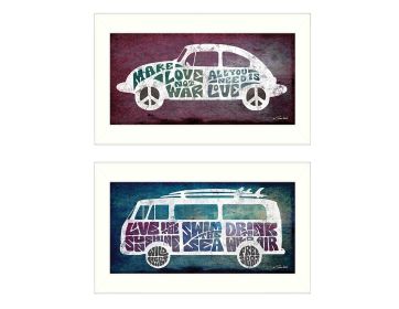 "Retro Collection" 2-Piece Vignette By Susan Ball, Printed Wall Art, Ready To Hang Framed Poster, White Frame