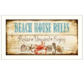 "Beach House Rules" By Mollie B., Printed Wall Art, Ready To Hang Framed Poster, White Frame