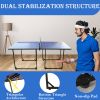 6ft Mid-Size Table Tennis Table Foldable & Portable Ping Pong Table Set for Indoor & Outdoor Games with Net, 2 Table Tennis Paddles and 3 Balls Blue