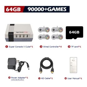 Super Console X Cube Retro Game Console Support 117000 Video Games 70 Emulators for PSP/PS1/DC/N64/MAME with Gamepads (Bundle: US plug, Color: 64G wired-4)