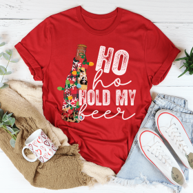 Ho Ho Hold My Beer T-Shirt (Color: Red)
