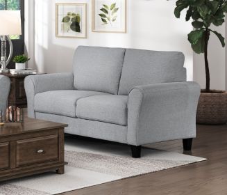 Modern 1pc Loveseat Textured Fabric Upholstered Rounded Arms Attached Cushions Transitional Living Room Furniture (Color: Dark Gray)