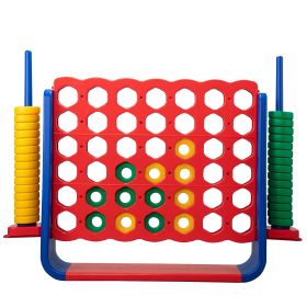 Jumbo 4-to-Score Game Set;  Giant Connect 4 with 42 Rings;  Indoor Outdoor Game Set for Kids and Adults (Color: red+blue+yellow+green)