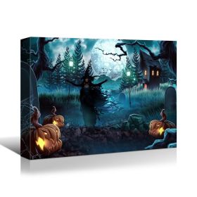 Drop-Shipping Framed Canvas Wall Art Decor Painting For Halloween, Witch in Haunted Grave Yard Painting For Halloween Gift (Color: as Pic)