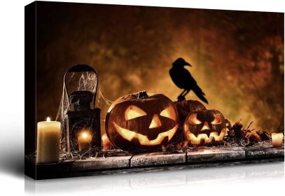 Drop-Shipping Framed Canvas Wall Art Decor Painting For Halloween, Jack-o-lanterns Painting For Halloween Gift, Decoration For Halloween Living Room (Color: as Pic)